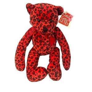 GUND Bear Red Black Wild Thing Animal Print Plush Stuffed Animal Heart and Bow